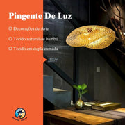 Luminária de Teto Rústica em Fibra de Rattan 52cm