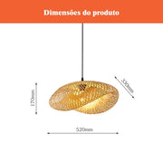 Luminária de Teto Rústica em Fibra de Rattan 52cm