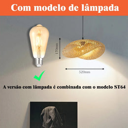 Luminária de Teto Rústica em Fibra de Rattan 52cm