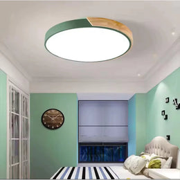 Luminária de Teto Plafon Sobrepor Minimalista Detalhe Madeira Metal 40cm 36W Bivolt