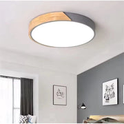 Luminária de Teto Plafon Sobrepor Minimalista Detalhe Madeira Metal 40cm 36W Bivolt