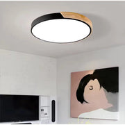 Luminária de Teto Plafon Sobrepor Minimalista Detalhe Madeira Metal 40cm 36W Bivolt