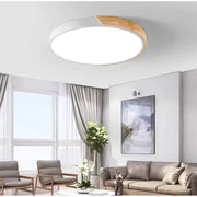 Luminária de Teto Plafon Sobrepor Minimalista Detalhe Madeira Metal 40cm 36W Bivolt