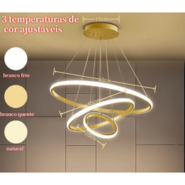 Lustre de Teto Nórdico Moderno para Sala de Estar e Sala de Jantar 3 Cores de Iluminação Bivolt