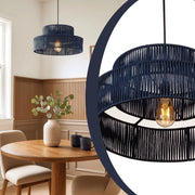 LUSTRE REDONDO DUPLO CORDA NÁUTICA PENDENTE COM FIO 50 CM DESIGN DECORATIVO